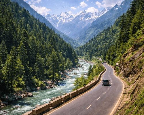 rive to Manali via beautiful mountain routes 